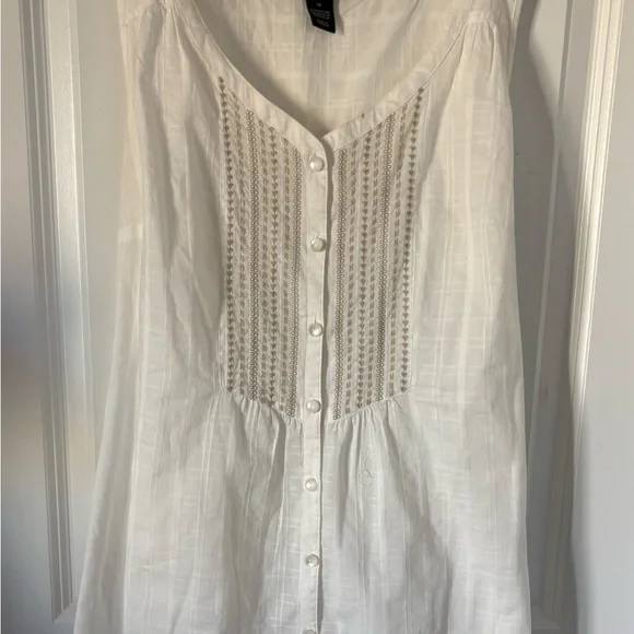 Lane Bryant White Button-Front 100% Cotton Tunic with embroidery 18 - Picture 2 of 6